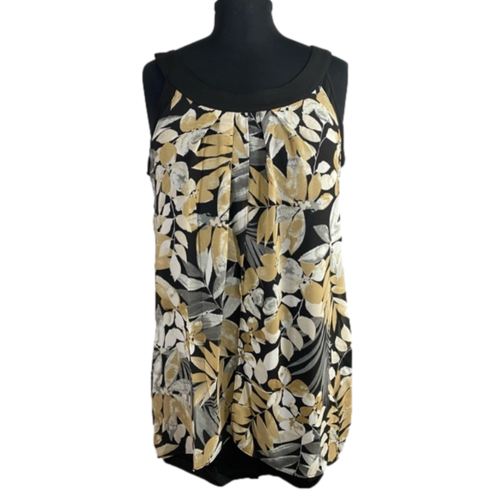 Avenue Studio Black, Tan Gray Floral Sheer Overlay Tank Top NWT Size 16 SKU0409